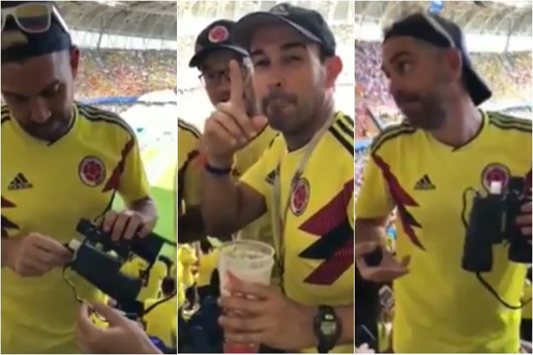 Colombianos usam binóculo para entrar com bebida em estádio da Copa
