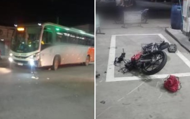 Ao tentar fugir de PM’s, motociclista bate de frente em ônibus
