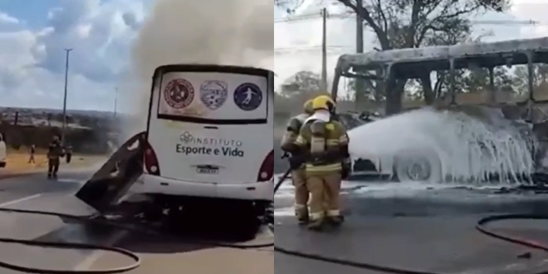 Ônibus escolar pega fogo com 30 crianças a bordo