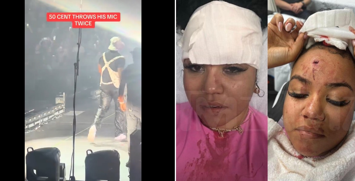 Rapper 50 Cent machuca uma fã durante apresentação em Los Angeles