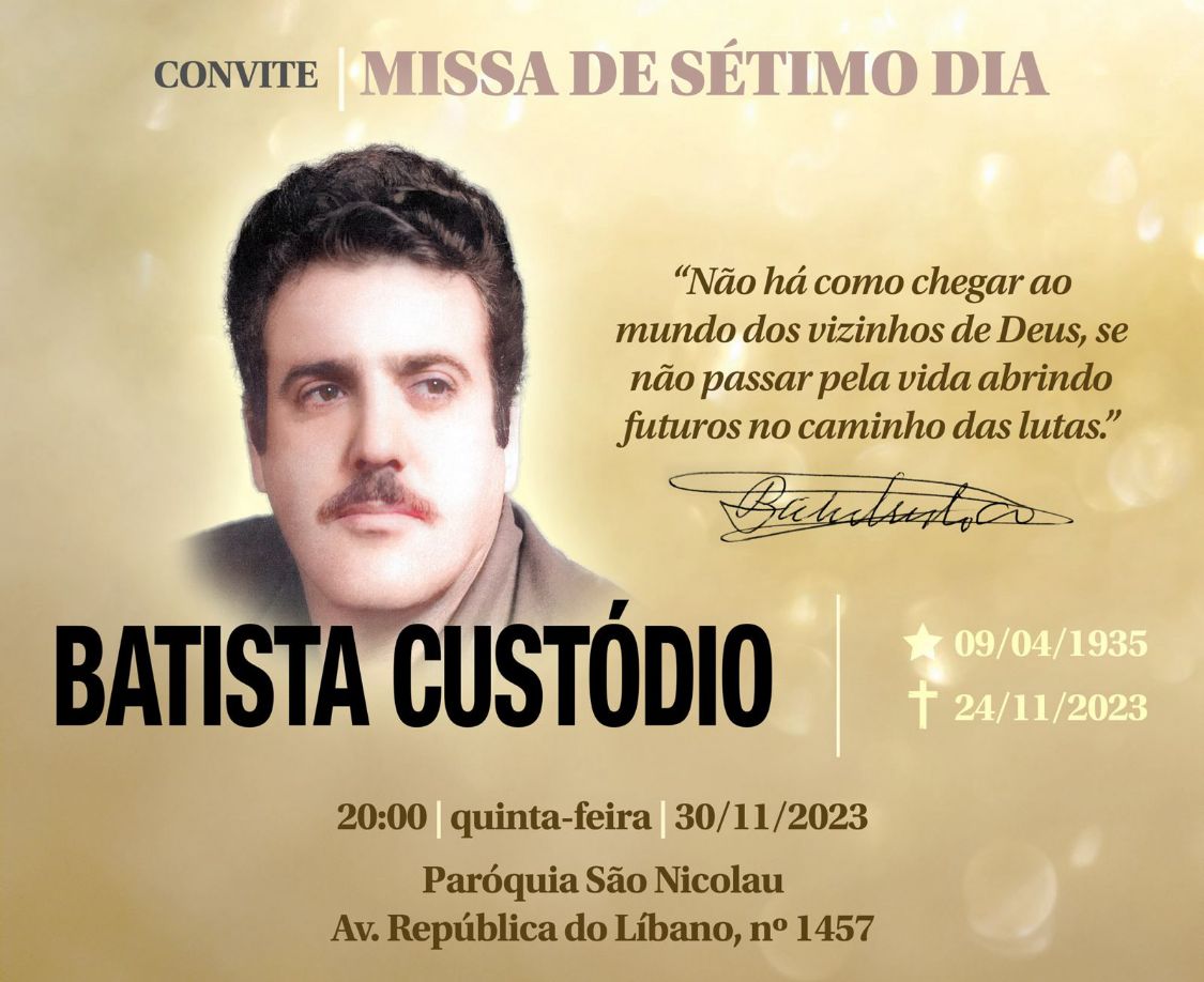 Convite: missa de 7º dia do jornalista Batista Custódio