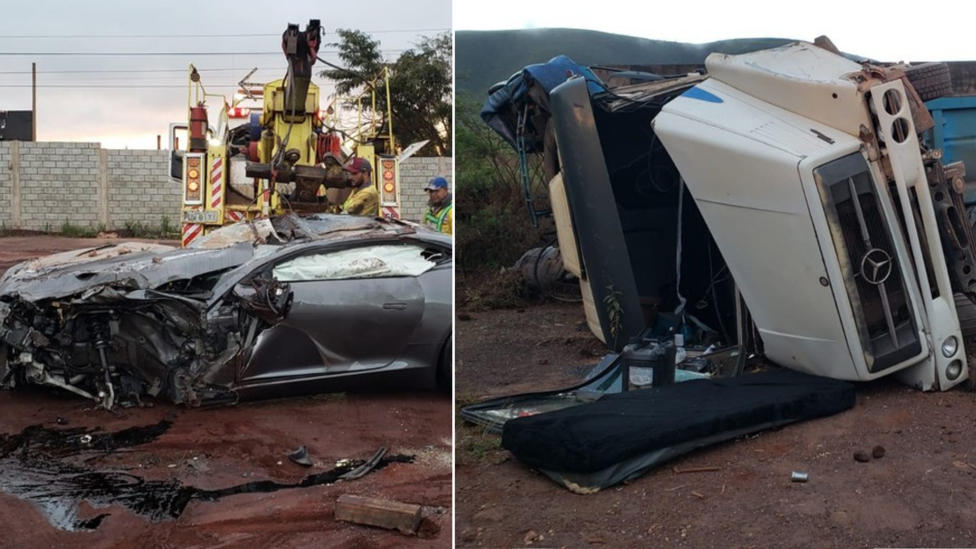 Carro de luxo e carreta ficam destruídas após baterem frontalmente na BR-040, em BH