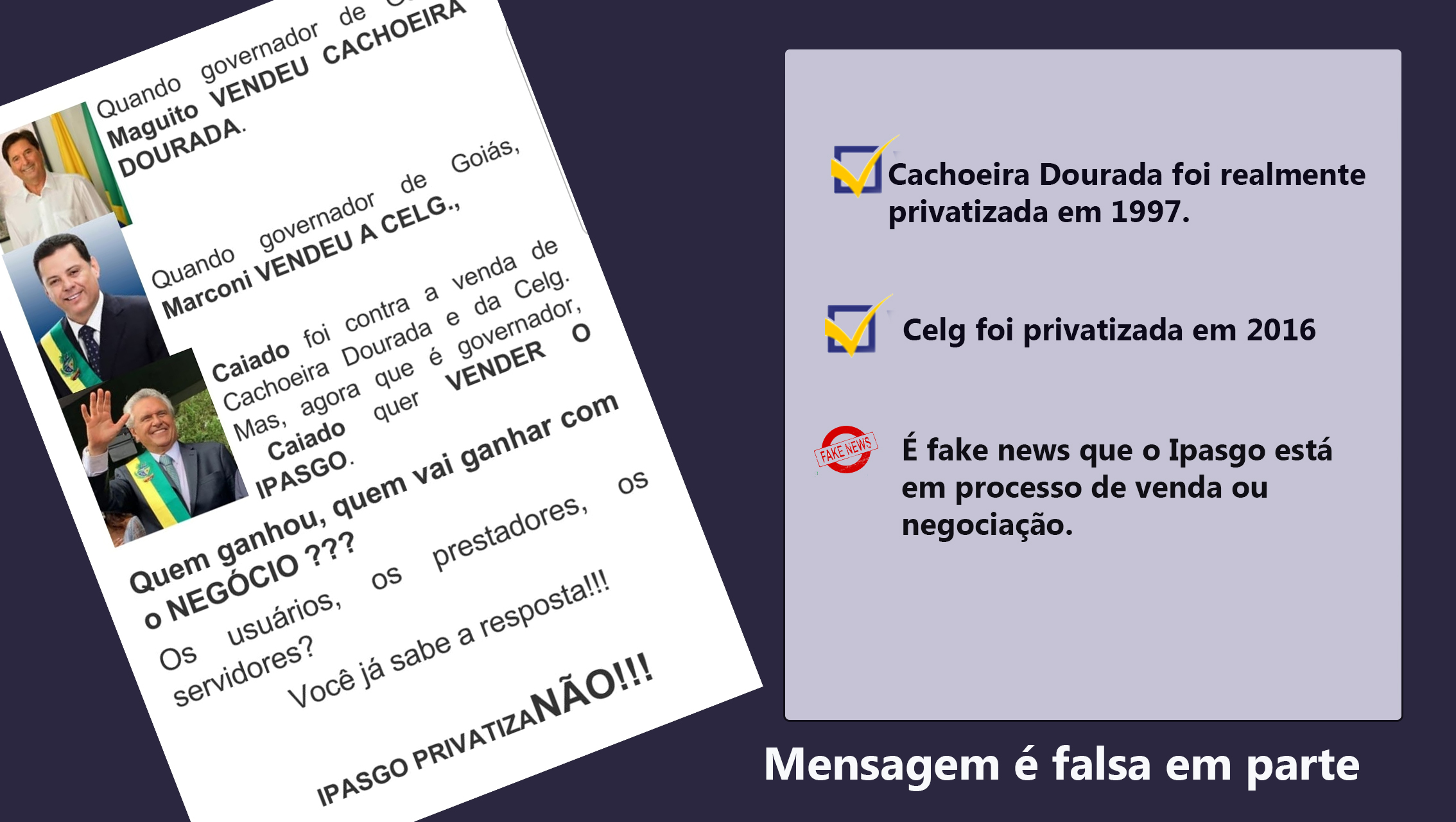 DMVerifica: É fake news mensagem que relata interesse do Governo de Goiás 'vender' Ipasgo