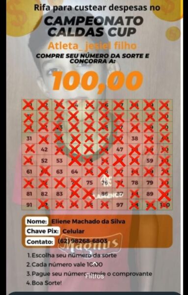Família realiza rifa para custear despesas de criança em campeonato de futebol