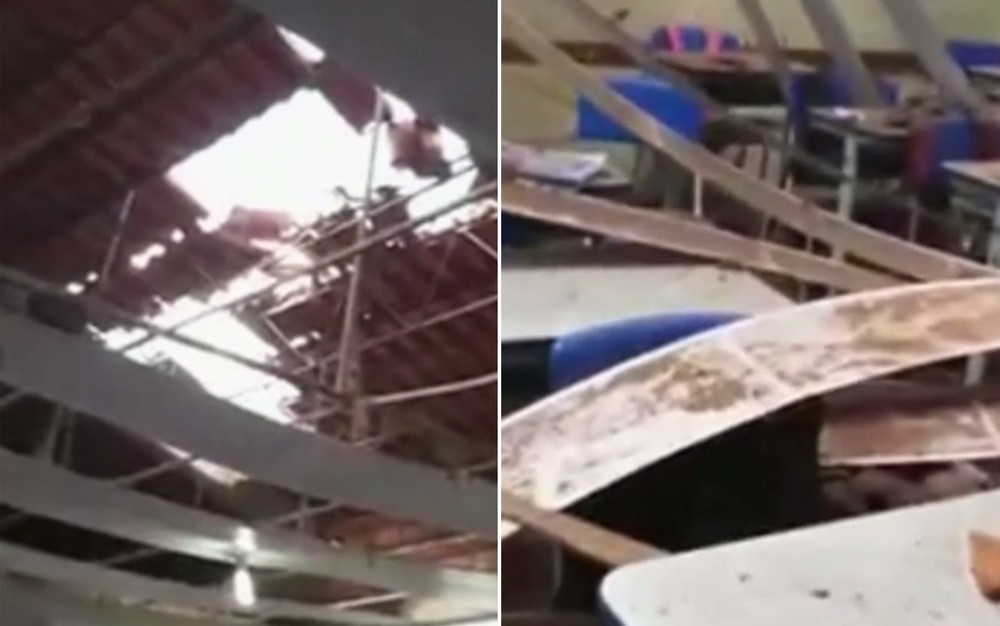 Telhado de escola cai durante ventania e fere alunos, em Rio Verde