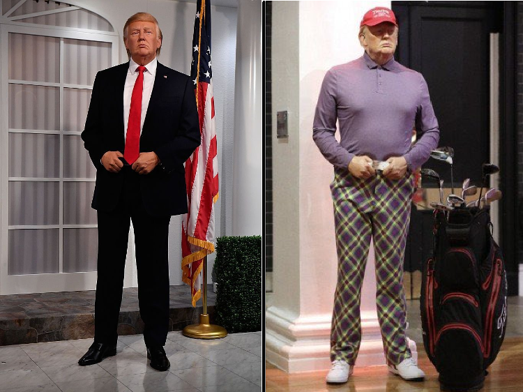 Após derrota, Trump é representado com roupas de golfe