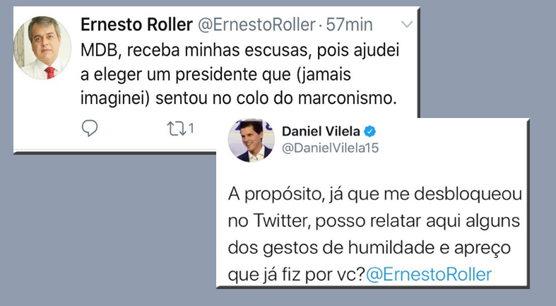 Roller para Daniel Vilela no Twitter: “MDB sentou no colo do PSDB e marconismo”