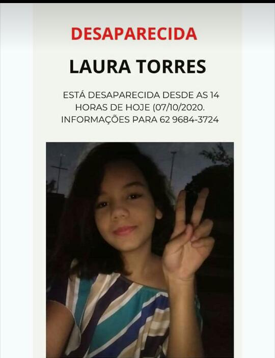 Laura Torres despareceu após buscar tarefas na escola, em Campos Belos