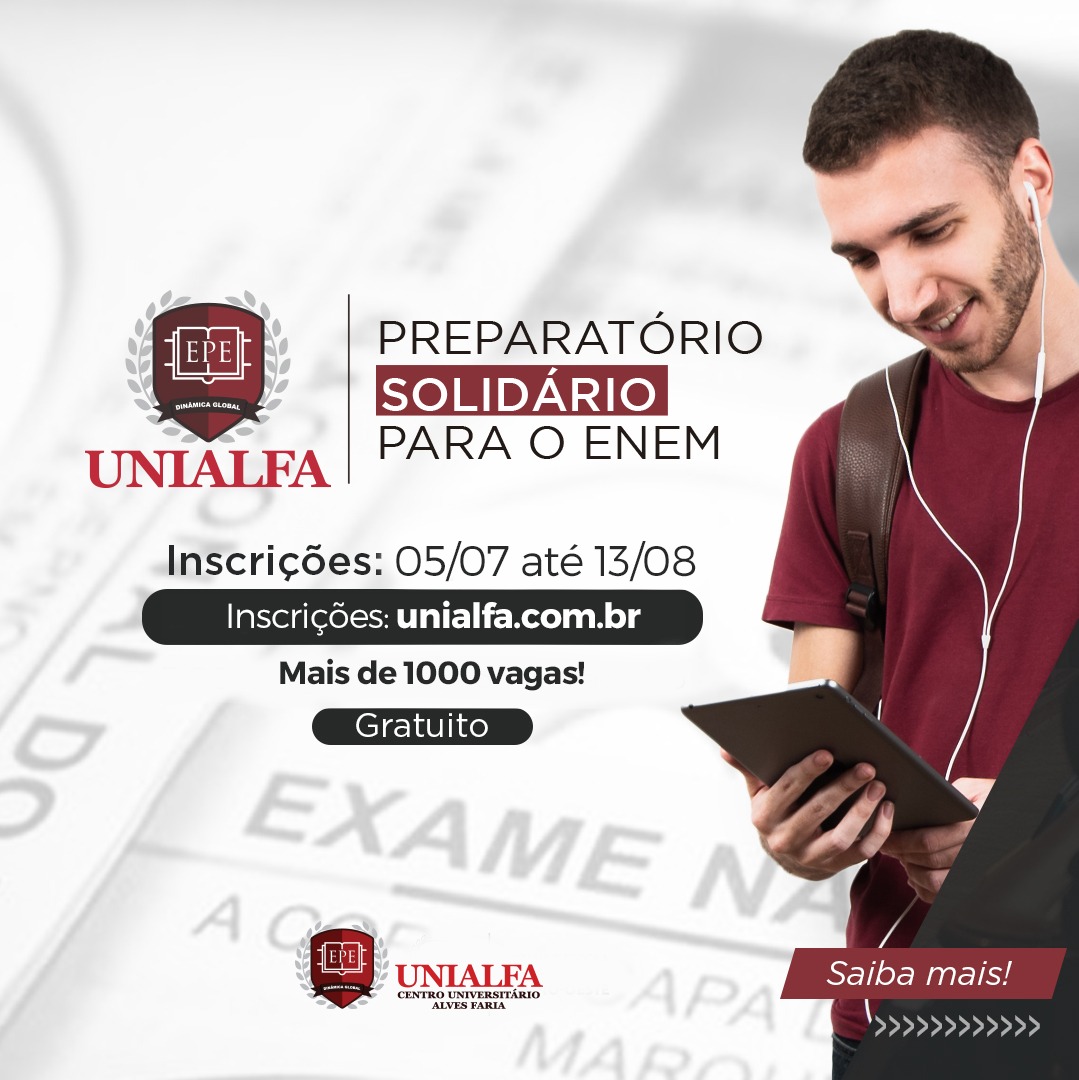 Curso Solidário Preparatório para o Enem da UNIALFA está com inscrições abertas