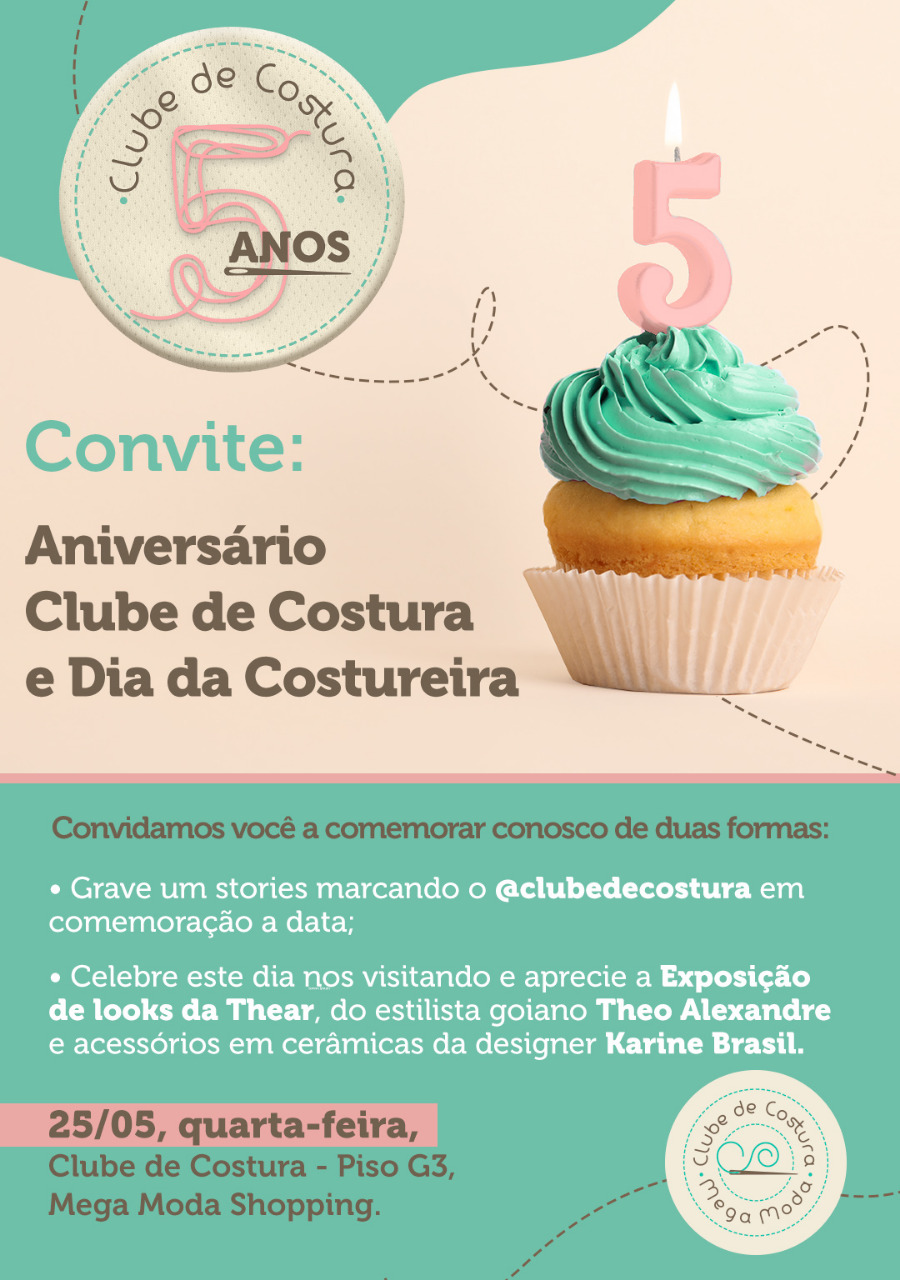 Em comemoração aos 5 anos do Clube de Costura, agenda terá cursos com 50% de desconto e exposição de looks do estilista Theo Alexandre