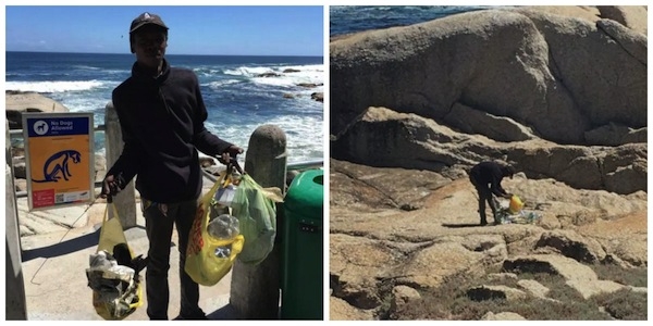 Morador de rua limpa praia todos os dias pois sente ‘vergonha’ da poluição