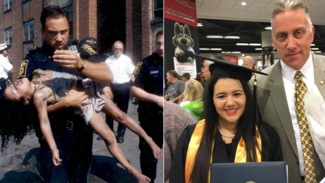 Policial vai à formatura de menina que salvou há 18 anos e comove a internet
