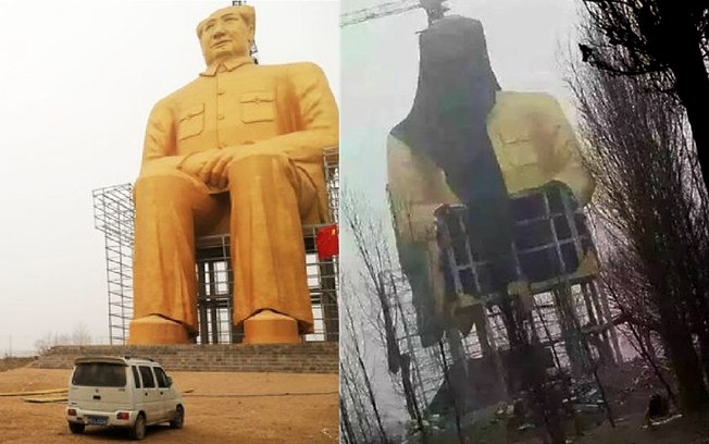 Estátua feita na China em homenagem ao ex-presidente Mao Tsé-Tung é demolida