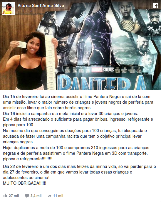 Jovem arrecada dinheiro para levar 210 crianças da periferia ao cinema