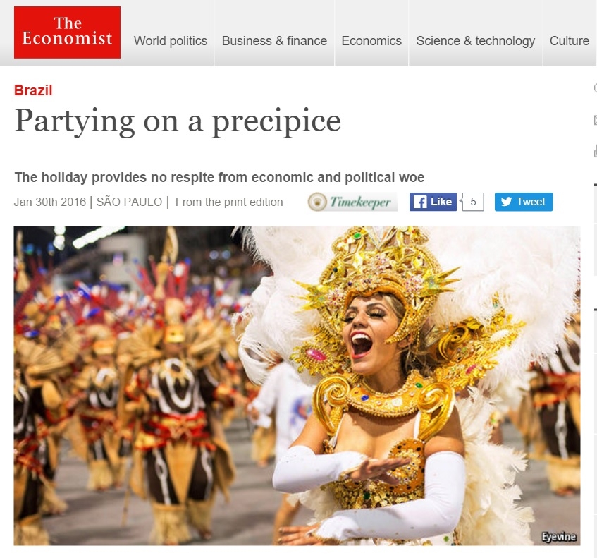 Revista “The Economist”: Brasil vai comemorar o Carnaval à beira do abismo