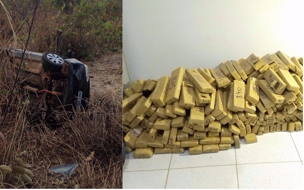 255 kg de maconha é apreendido em acidente de carro na GO-118