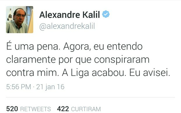 “A Liga acabou”, dispara Kalil