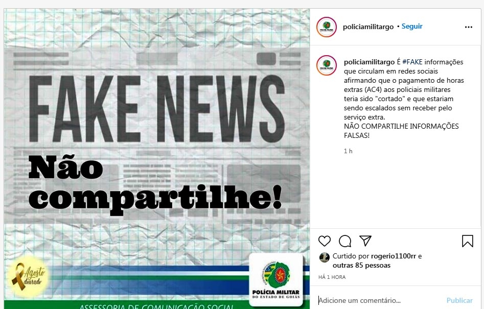 Polícia Militar de Goiás desmente fake news compartilhada por deputado major Araújo
