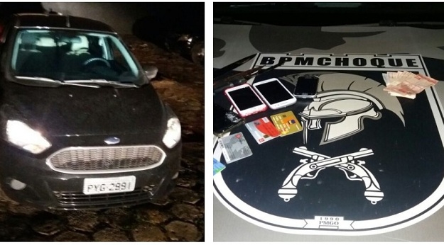 Dois homens e uma mulher são flagrados com carro roubado de motorista da Uber