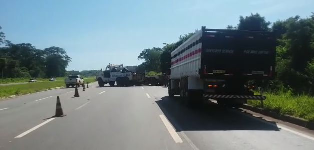 Caminhão que transportava restos bovinos tomba na BR-060