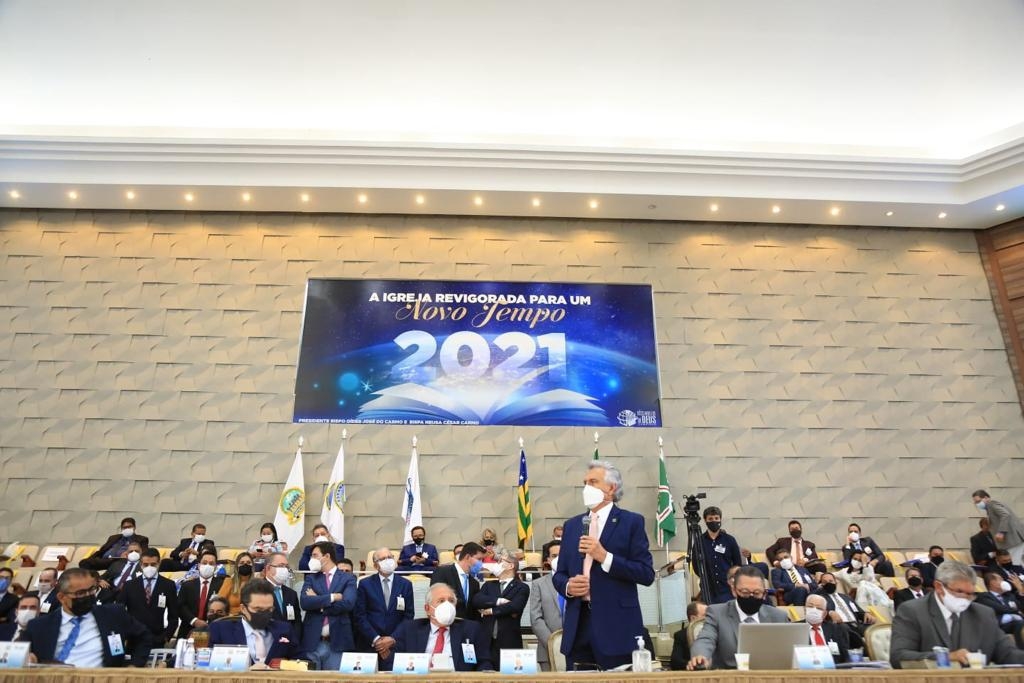 Durante Convenção dos Ministros das Assembleias de Deus em Goiás, Caiado agradece evangélicos e pede empenho em vacinação
