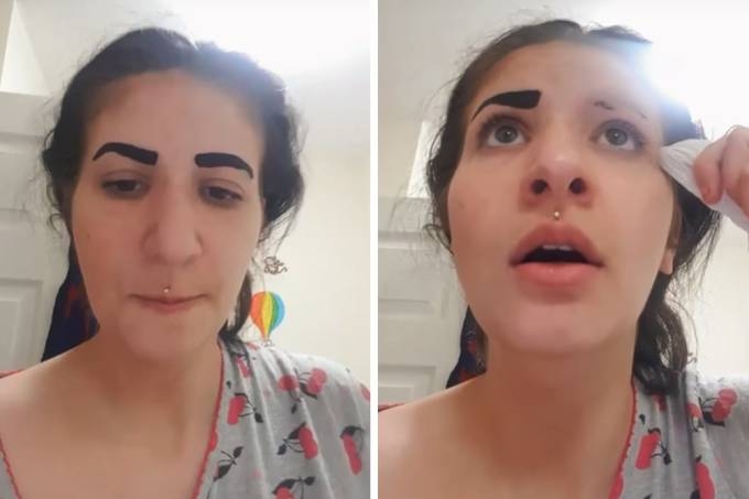Mulher perde sobrancelhas após usar produto comprado na Internet. Veja o vídeo