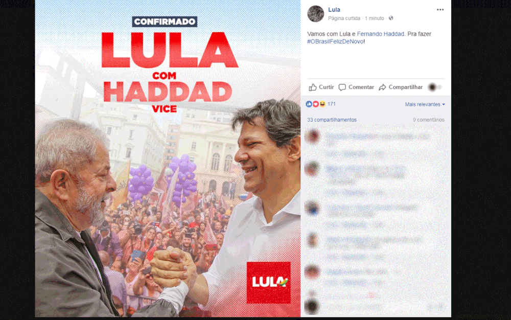 PT anuncia Haddad como vice na chapa de Lula