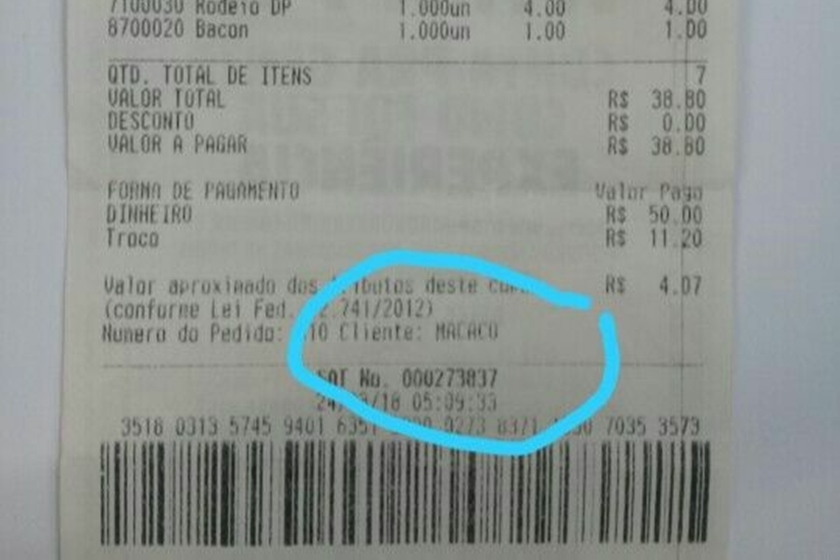 Cliente negro é identificado como “macaco” em nota fiscal do Buger King