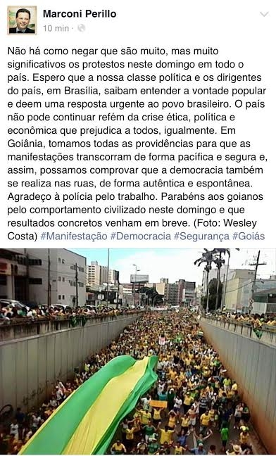 Nas redes sociais, Marconi destaca segurança e comenta manifestações