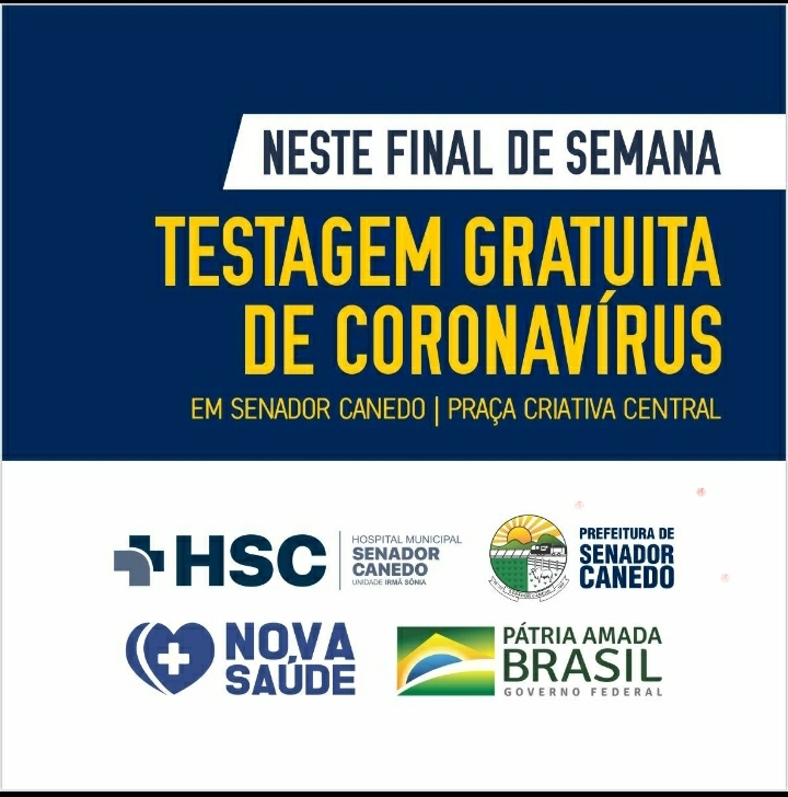 Ação para testagem de COVID-19 será realizada neste final de semana em Senador Canedo