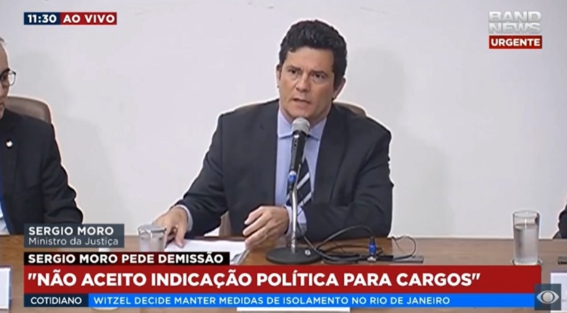 Desabafo de Moro: para juristas o ex- ministro da Justiça revelou em seu pronunciamento crimes de responsabilidade de Bolsonaro