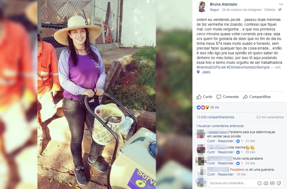 Publicação de sorveteira vítima de deboche viraliza no Facebook