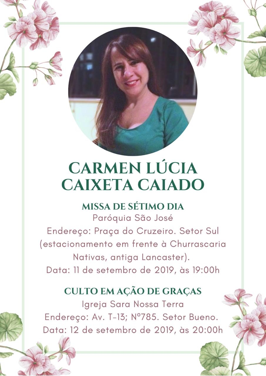 Missa de Carmen Lúcia Caixeta Caiado, esposa de Alexandre Caiado será nesta quarta dia 11 de setembro