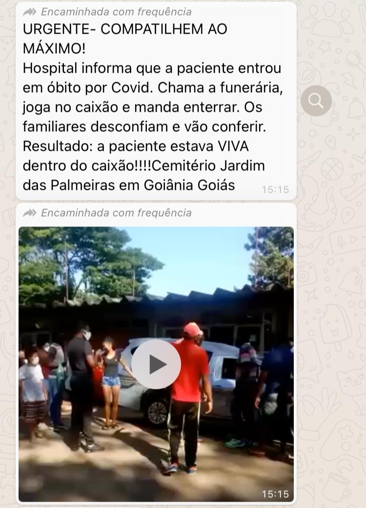Vídeo que circula falando de paciente viva dentro de caixão em Goiânia é fake