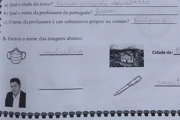 ‘Isso é propaganda política’ diz mãe de aluno sobre exercício com foto do prefeito