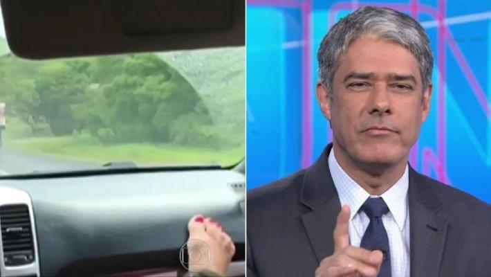 Bonner repreende telespectadora que filmou acidente com pé no painel de carro: "Não pode"