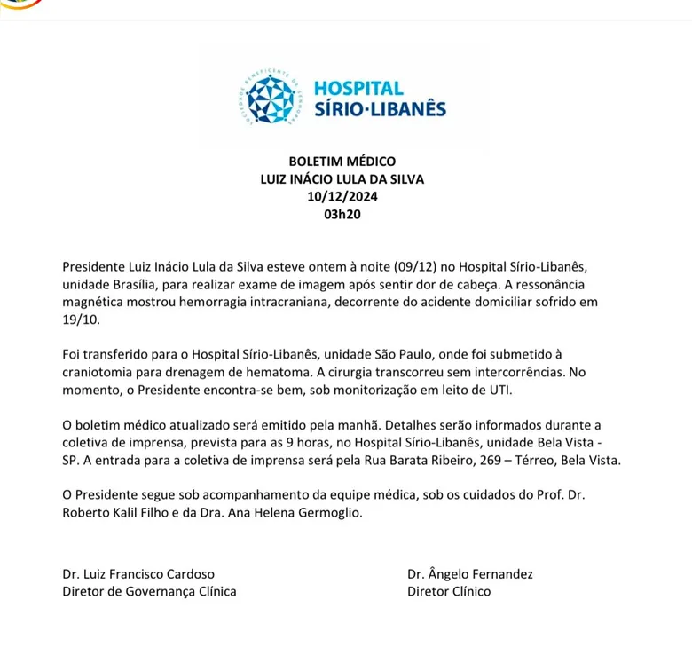 
		Lula tem hemorragia cerebral e faz cirurgia de emergência em SP