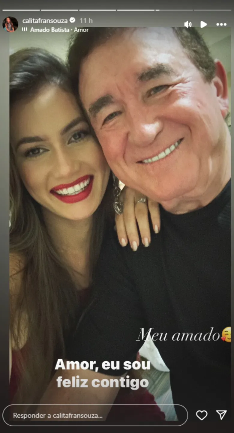 
		Amado Batista ganha declaração de amor da namorada 51 anos mais nova