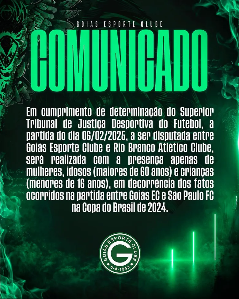 Comunicado oficial do Goiás / Foto: Reprodução Goiás EC