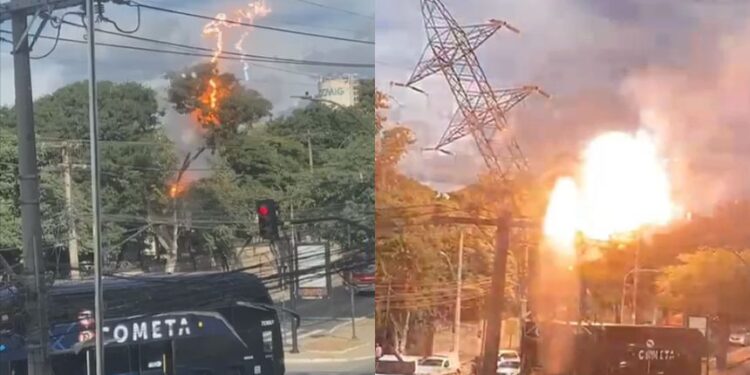 Ônibus derruba torre de energia e provoca apagão em Contagem