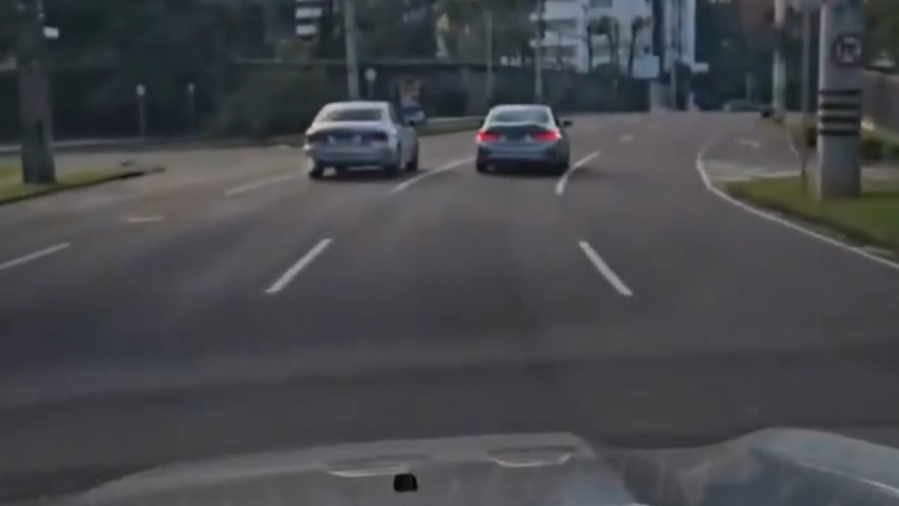 Um conflito no trânsito transformou-se em uma sequência de manobras arriscadas, registradas por um motorista que passava pelo local