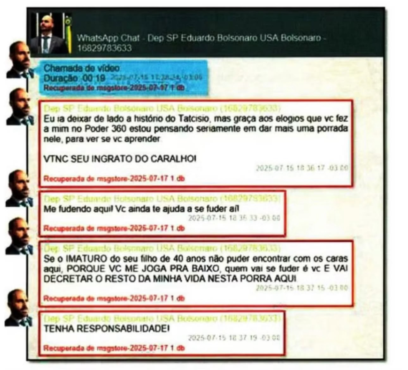 Eduardo manda Bolsonaro “tomar no c*” e chama o pai de “ingrato do c*ralho”