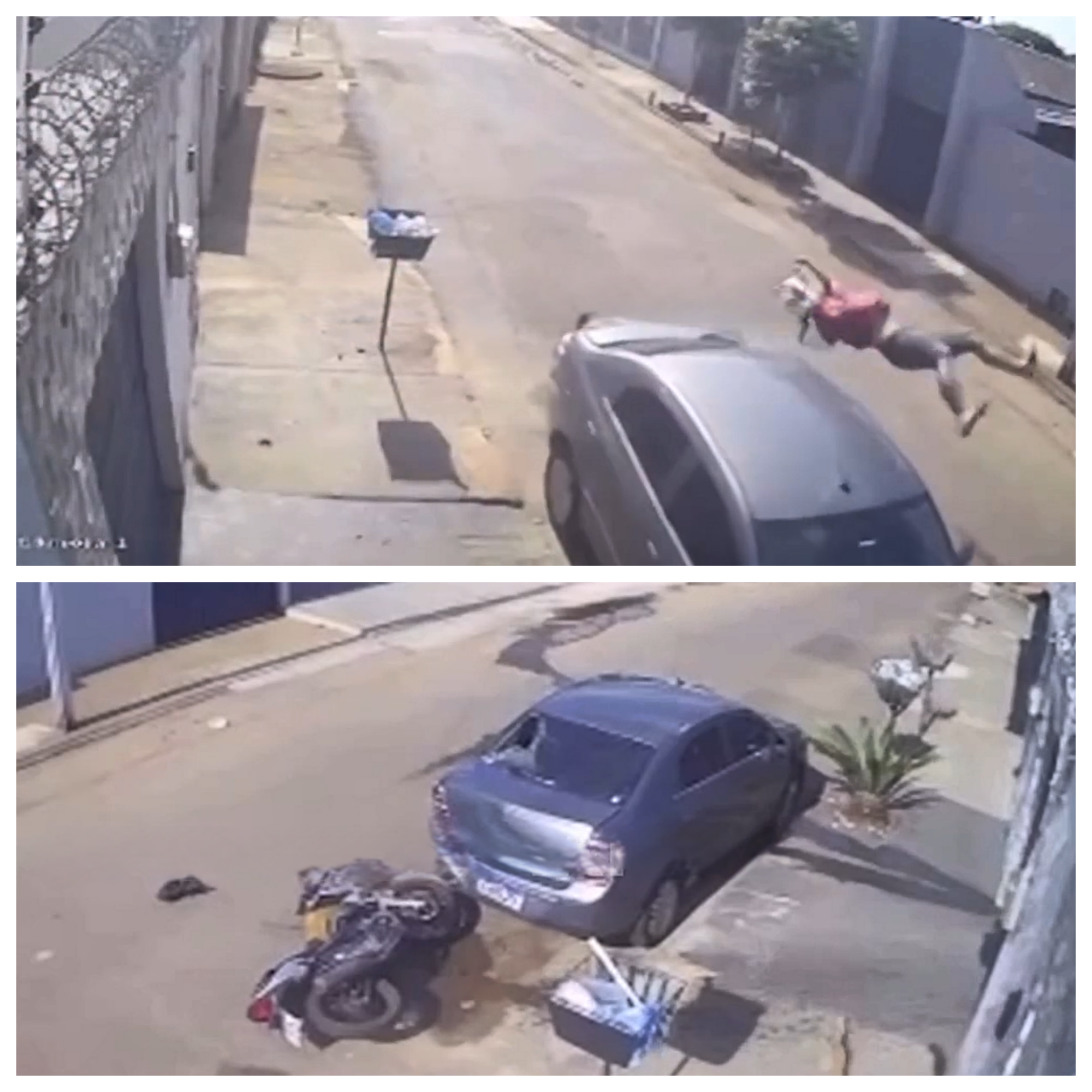 Vídeo mostra motociclista colidindo contra carro estacionado em Anápolis