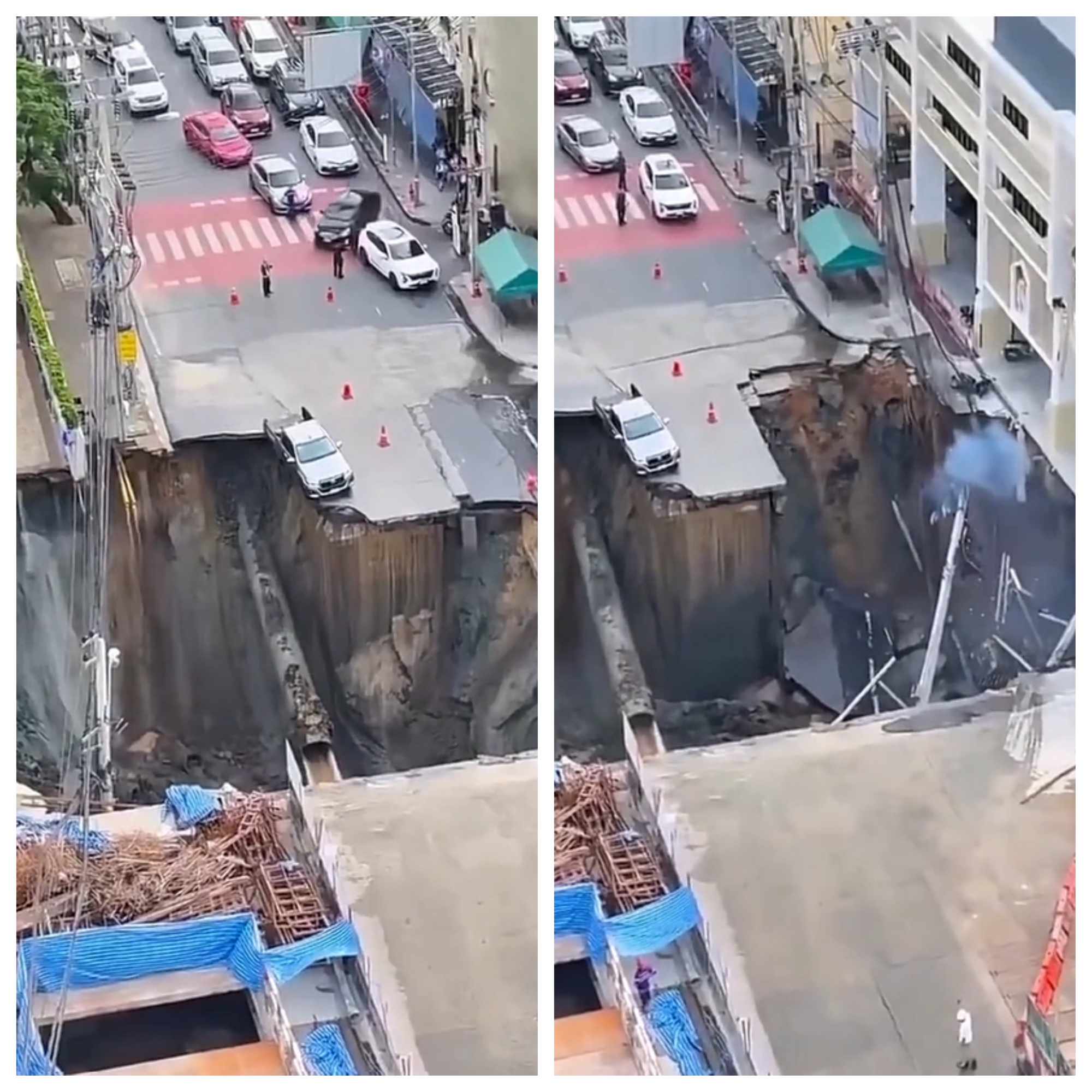 Cratera gigante se abre em avenida de Bangkok e atinge hospital. Veja Vídeo