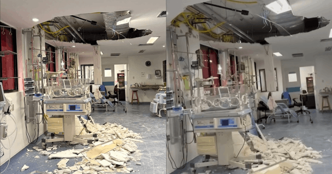 Parte de teto cai em UTI neonatal em Recife; ninguém fica ferido