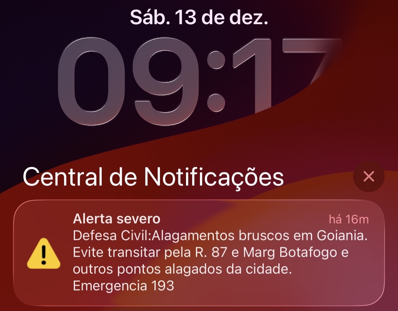 Defesa Civil emite alerta de risco para moradores de Goiânia após chuvas fortes
