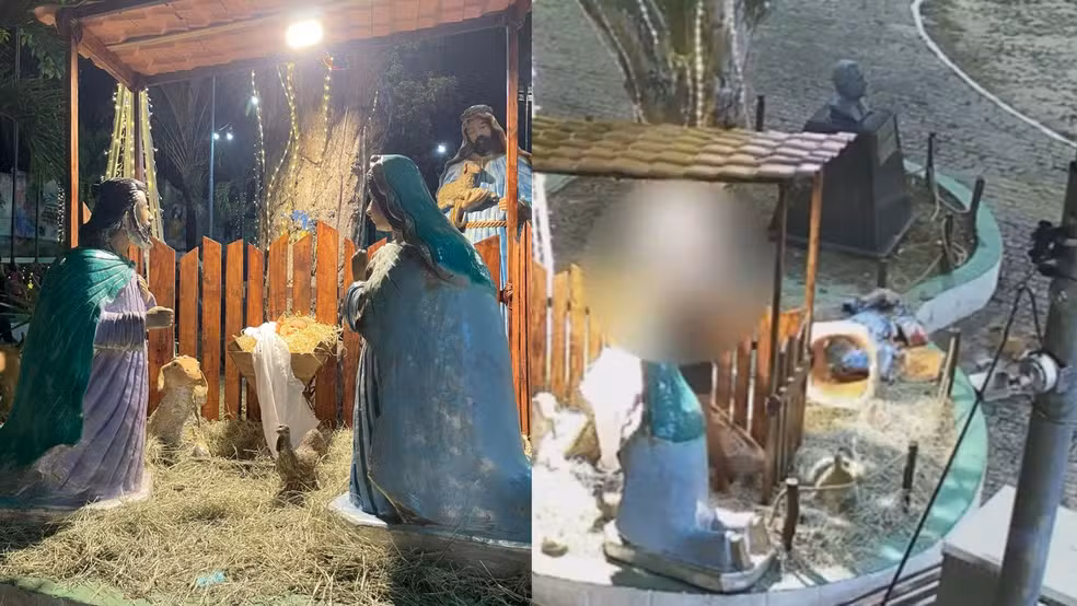 Mulher destrói imagem de santo em presépio de Natal e é presa em flagrante