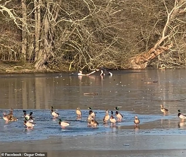 Homens ficam presos em lago congelado ao tentar salvar cachorro na Inglaterra