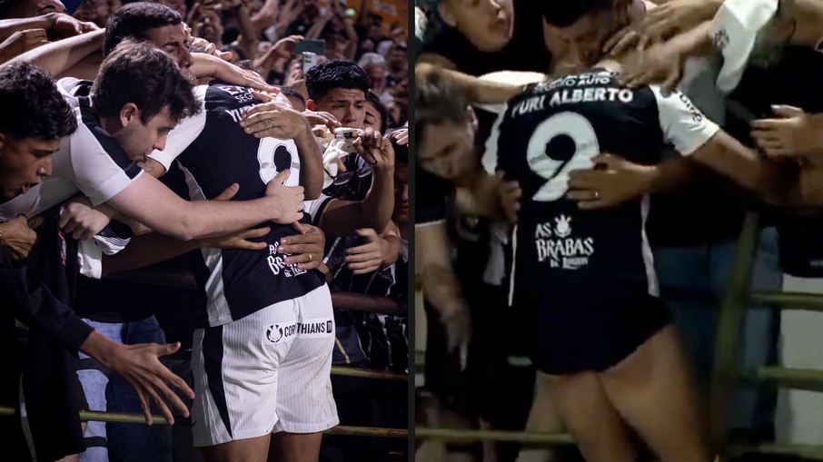 Yuri Alberto fica sem calção após comemoração empolgada com torcida do Corinthians