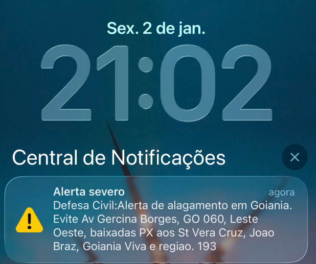 Alerta da Defesa Civil aponta risco de alagamentos nesta sexta-feira (02/01) em Goiânia